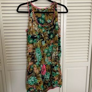 Neon tropical print romper